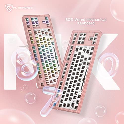 Fl Esports Mk870 Cmmk 87 Keys Rgb Modular Mechanical Keyboard, 80% Tkl Wired Gaming Keyboard Diy Kit W/Hot-Swap Switch Sockets (5-Pin) & Customizable Software Supported (Barebones, Frosted Pink) #TOP1