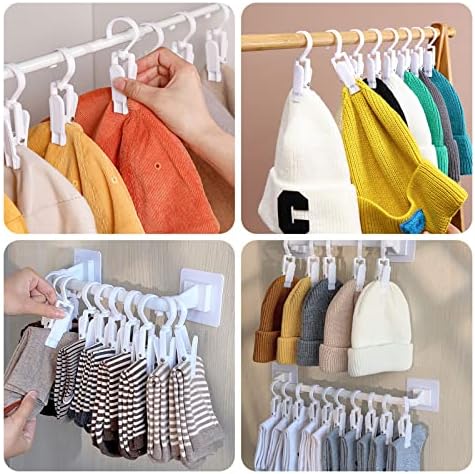 Bailinks Hat Clip for Travel,12 PCS White Laundry Hooks Clip Portable 360 Degree Swivel Hanger Hook Multifunctional Clips for Hanging Hat Clothes Scarf Socks Towel