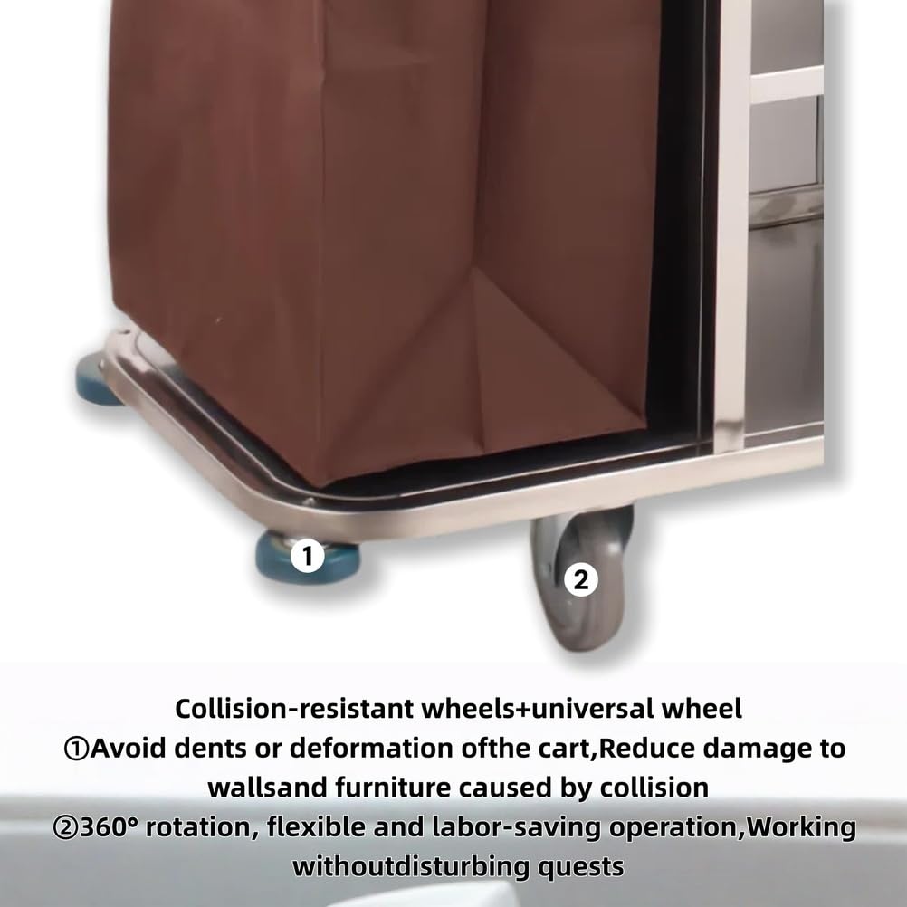 Carrito de limpieza resistente con ruedas bloqueables y 3 contenedores de almacenamiento, carrito de limpieza para hotel, servicio de habitaciones, personal de limpieza