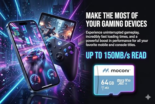 Image of 64GB-microSDXC Memory Card Grade U-3 /A1 /V30 Class 10, Up to 70 Mbps Reading & 150 Mbps Writing Speed with High Performance of Data Transfer (64, GB)