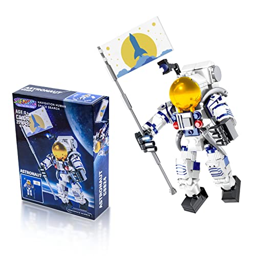 Sienon Astronaut Toys Building Kit For Kids And Adults-229Pcs Building Block Astronaut Figure Holding The Flag With Movable Joints, Diy Spaceman Assembly Construction Stem Toy City Space Building Set #TOP23
