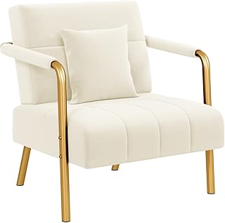 Yaheetech Sofá Sillón Tapizado con Reposabrazos y Patas de Metal, Moderno Sofá Individual con 1 Cojines Lumbares para Salón, Oficina en Casa, Color Beige