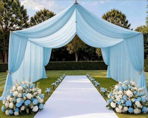 6 Panels 5ft x 40ft Baby Blue Chiffon Ceiling Drapes for Weddings, Light Blue Sheer Fabric Ceiling Curtains for Gender Reveal Photo Background Ceremony Tent Drapes Birthday Party Decoration