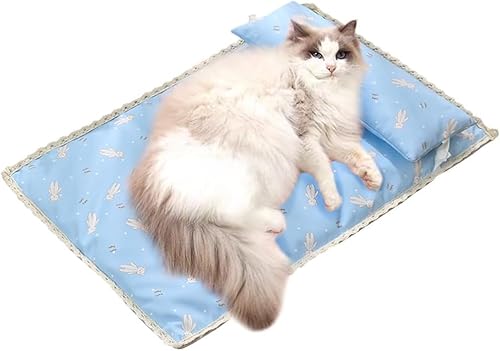 犬 ベッド 枕付き 夏 リバーシブル 暑さ対策 クッション ひんやり 接触冷感 快適 涼しい 顎のせ 防水 掃除しやすい 寝床 可愛い 洗える ペットクッション 猫 中型 大型犬用 (ブルー,L)