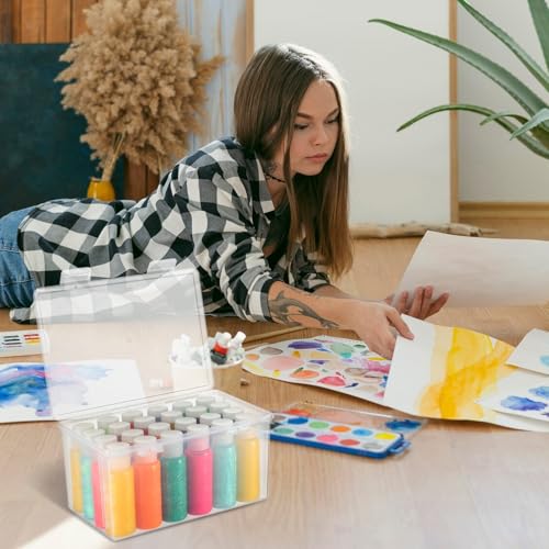 Image of Rainmae Paint Storage Box for Apple Barrel Acrylic Paint, Craft Paint Storage Organizer Contanier, Plastic Empty Crafts Paint Storage Case with Lid Holds 24 Paint Bottles for 2 fl. oz Acrylic Paints