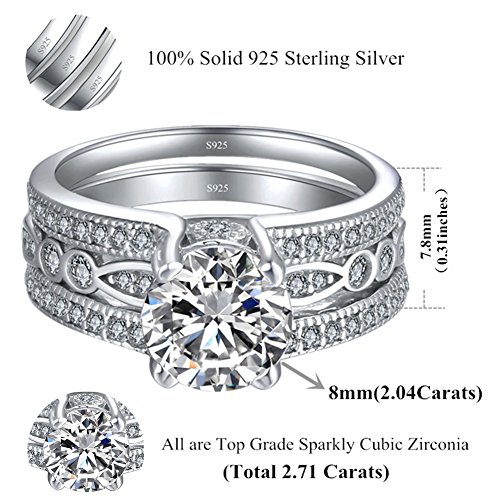 MABELLA 2.7 Carats Round Cut White Cubic Zirconia Alternative Engagement Wedding Ring Set for Women Size 5-113