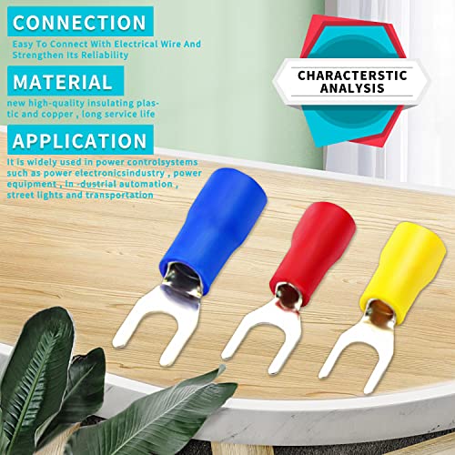V Telesky 300Pcs Fork Terminals,Fork Terminal Kit 22-16 Gauge 16-14 Gauge 14-12 Awg Spade Fork Wire Connectors (Blue,Red,Yellow) #TOP2