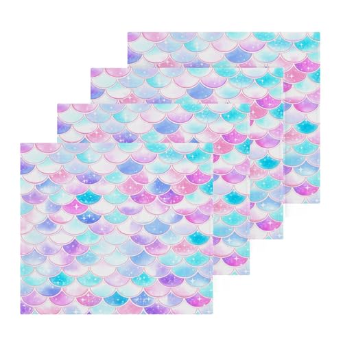 Haskirky Washcloths 4 Pack Beautiful Mermaid Scales Cotton Wash Cloths - 12 x 12 Inches Highly Absorbent Soft Face Towel Bath Quick Drying Hand Towels for Bathroom,Gym,Hotel and Spa