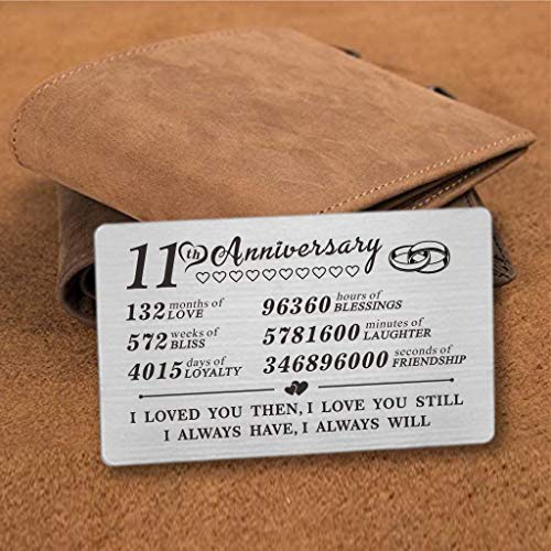 DEGASKEN 11th Anniversary Card Gifts for Him Her, 11 Year Wedding Anniversary Wallet Card Steel Gifts for Men Wife Husband2