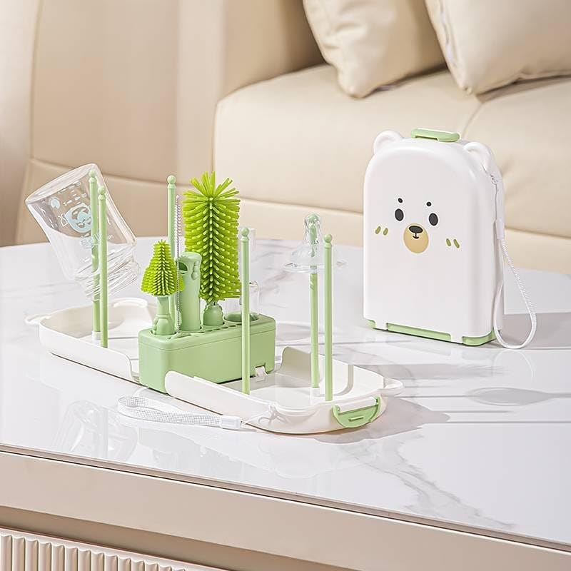 Image of TONY STARK Baby Non-Toxic, Bottle Cleaning Brushes Set with Stand for Baby Milk Bottle, Nipple, Straw,Silicone Bristle Bottle Cleaner Brush for Movable Cleaning (Willow Bear (Green))