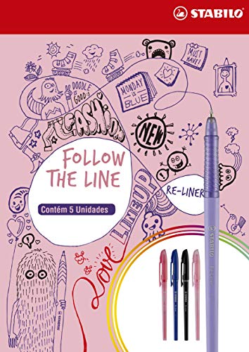 Caneta Esferográfica – STABILO Re-Liner – Estojo com 5 unidades – Em 5 cores