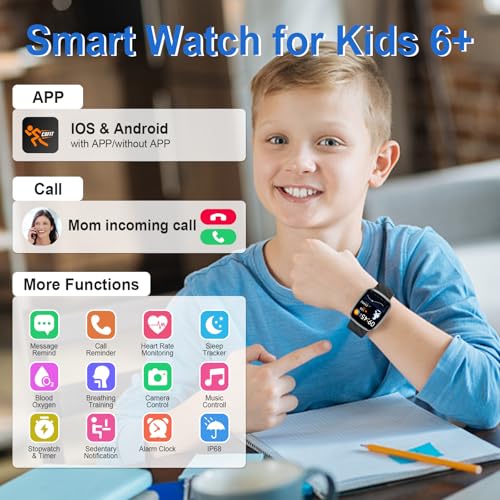 CATGIFF Fitness Tracker Montre Enfant Connectée ou Non Connectée, Montre Intelligente avec 100+ Modes de Sport, Podomètre, Moniteur de Sommeil, 1.75" Smartwatch, Cadeau Ado Garçon Fille 5-16 Ans Noir – Image 4