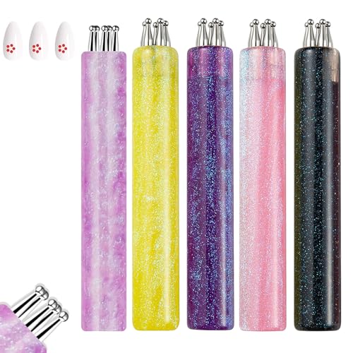 5 Petal Flower Nail Dotting Pen, Manicure Art Tools,Easy Control Stainless Steel Ball,1.8mm Fine Tip Rhinestone Precision Markers,Perfect for Painting, Sculpting, Rhinestones DIY and Salon (5pcs)