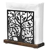 MyGift Black Napkin Holder for Table, Metal Tree and Birds Cutout Design Paper Napkin Holder with...