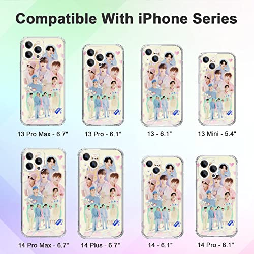 Mmyajt Bts Hearts Phone Case Compatible With Iphone 14 13 12 11 Plus Pro Max Mini Xr Xs Max, Aesthetic Iphone Case Shockproof Pure Clear Bangtan Boys Stars Phone Cover Gift For Boy Girl Men Women #TOP1