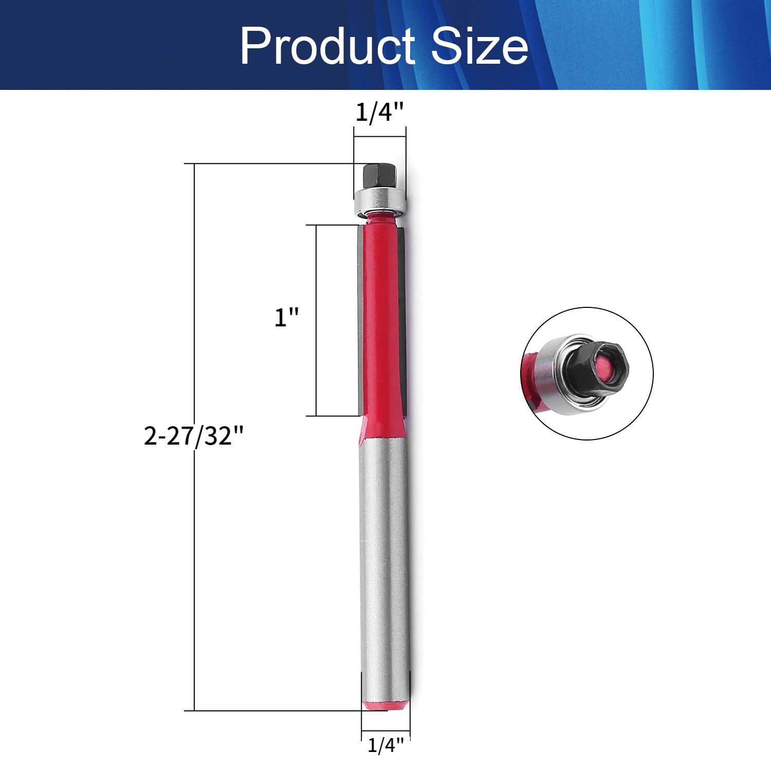 Wenheww Flush Trim Router Bit, 1/4 Inch Shank x 1/4 Inch Cutting Diameter x 1 Inch Cutting Depth, Premium Carbide Flush Straight Cut Trim Router Bit for Woodworking Milling Cutter Tool, 4Pcs