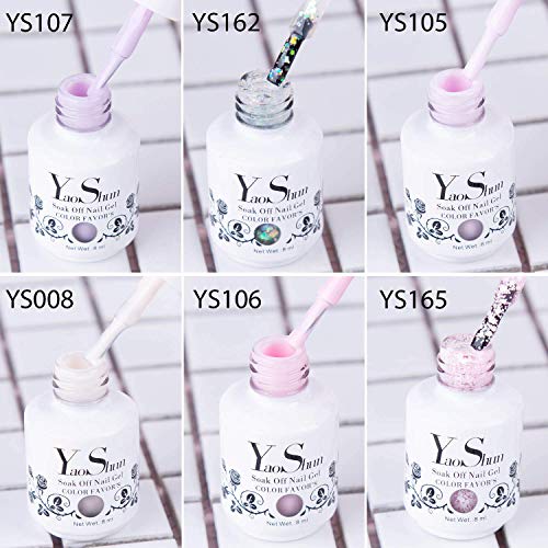 YaoShun Gel Nail Polish Kit - Soft Pinks Series 6 Colors Gel Polish Set Nail Art Gift Box, Soak Off Nail Gel UV Nail Gel Set 8ml Each Manicure Nail Art Kit