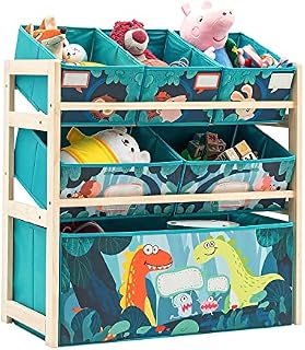 Toy Storage Organizer 3-Tier Wooden Children Storage Rack Toy Storage Unit with 6 Fabric Detachable Drawers Toy Shelves Display Stands Shelf Bookshelf Bookcase Kids Multi Cabinet for Books Toys