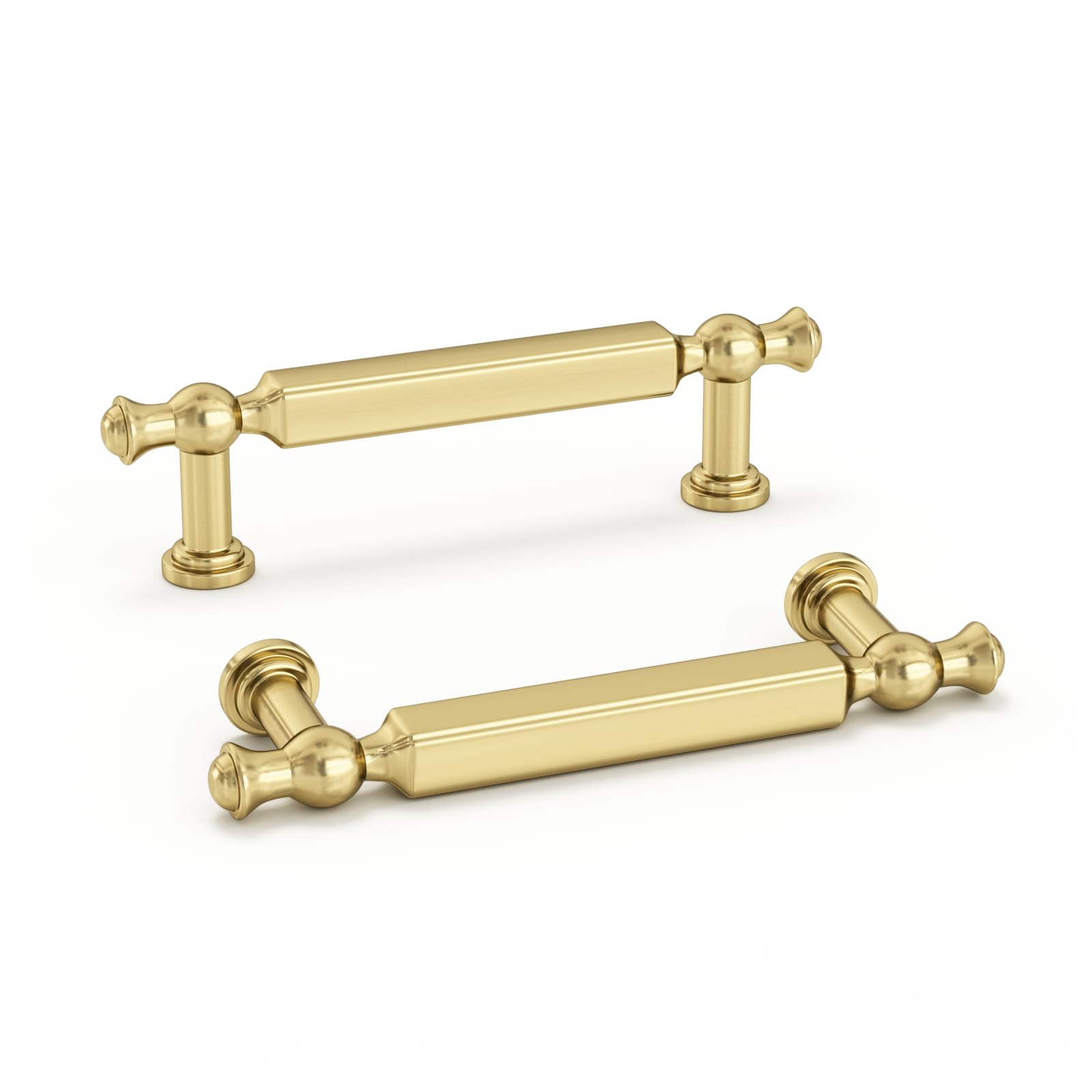 Haliwu 10 Pack Brushed Gold Cabinet Pulls, 3 inch(76mm) Hole Center Drawer Handles Zinc Alloy Hardware Pull for Kitchen Dresser Bathroom