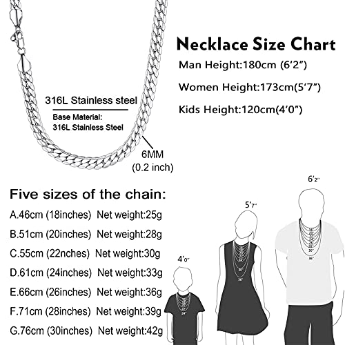 Image of U7 Men Women Platinum /18K Gold Plated Chain Necklace 18KGP Stamp Hip Hop Jewelry 6MM-9MM Wide Snake Curb Link Chain, 18 inch,20 inch,22 inch,24 inch,26 inch,28 inch,30 inch Length,Send Gift Box