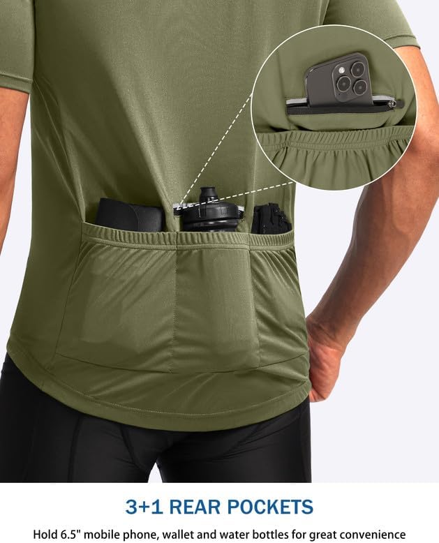 Bikewa Men's Cycling Jersey Moisture Wicking Short Sleeve UPF Half Zip Bike Road Riding Biking Shirts for Men Zipper Pockets