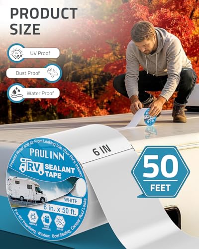 Image of PAULINN RV Roof Sealant Tape, 6 Inch X 50 Foot Natural White Roofing Repair Tape, UV & Weatherproof Roof Seal Tape for RV Camper Trailer Boat Sealing Leak Repair