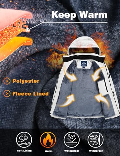 Image of TBMPOY Men's Winter Ski Jacket Waterproof Warm Snow Insulated Coat Fleece Lined Snowboard Hooded Raincoat