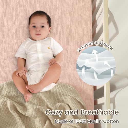 Image of david's kids Muslin Mini Crib Sheets, 2 Pack Cotton Pack N Play Sheets for Girls, Soft Breathable Baby Sheets Fit Pack N Play, Playard and Mini Crib Mattresses, Snow White & English Rose