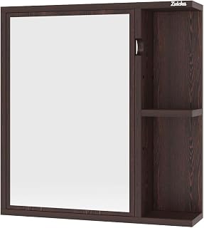 Wooden Bathroom Mirror Cabinet with Storage Shelves | Wall Mounted Vanity Cabinet for Bathroom, Dressing Room & Wash Basin Area | Multipurpose Wooden Storage Organizer Cabinet | Dark wenge