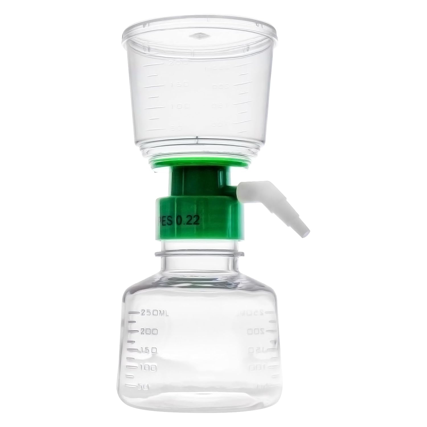 250ml Vacuum Filtration System, Disposable Sterile Vacuum Filter Units with CA Membrane, 0.45μm Pore Size, 50mm Diameter for Laboratory, Chemistry, Graduated, Individually Wrapped, Pack of 1