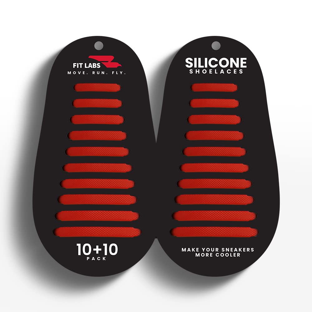 Fit LabsFit Labs No Tie Shoe Laces for Kids and Adult, Elastic Rubber Silicone Tieless Shoelaces for Sneakers, Boots, Board Shoes, Casual Shoes - Pack of 1 Pair (Red)