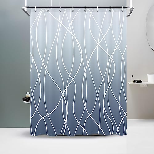 Punkray Ombre Blue Shower Curtain for Bathroom with Hooks, Stripe Bath Curtains Decorative Shower Curtains Water Repellent Washable, 60 x 72