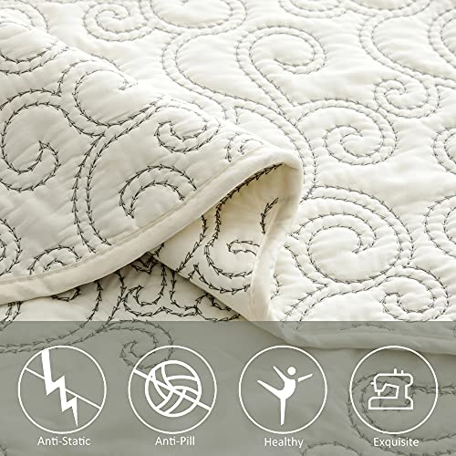 Home Soft Things Damask 4 Piece Bedspread Set, Scalloped Edge Reversible Coverlet Comforter Prewashed Bedding Set, Matelasse Embossed Floral Solid Pattern,Antique White Oversize Queen(110" X 120") #TOP5