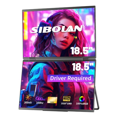 Image of Dual Portable Monitor 18.5 inch 1080P FHD HDR 360 Folding Stacked Triple Laptop Screen Extender, USB-C HDMI Second Monitor for Laptop, Mac, Windows, VESA Mountable(Driver Need)