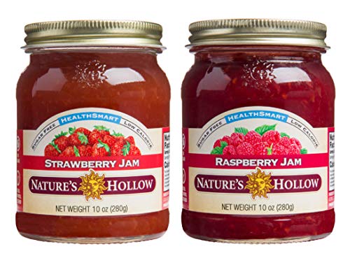Nature's Hollow Strawberry and Raspberry Jam: Sugar Free Jam and Preserves, Low Cal, Non GMO, Keto Jam, Vegan, Gluten Free, and Diabetic Friendly - Sugar Free Jelly - 10oz Pack of 2
