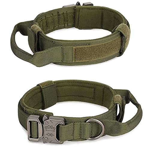 HALFSUMO Adjustable Tactical Dog Collar with Command Handle Nylon Padded Metal Buckle Collars for Medium Large Dogs Hunting Training Leisure Outdoor Green L - Image 2