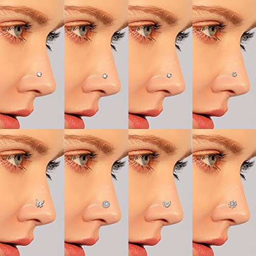 Zzhdcc Nose Rings L Shaped 925 Sterling Silver Nose Rings Studs Multi Shape Halo Butterfly Nose Studs 4Mm Star Heart Cz Nose Ring For Women 20G Nose Piercings Nostril Body Jewelry #TOP3