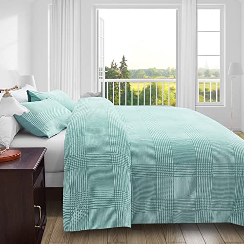 Bedspick Duvet Cover Set Queen Size, Soft Green Lightweight Breathable For All Season, 3 Pieces Bedcover With Zipper Closure & Grid Pattern, 1 Duvet Cover 90X90 Inches And 2 Pillow Sham #TOP7