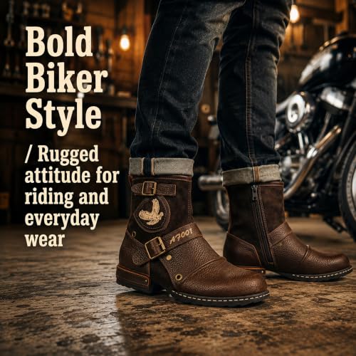 Image of Motorcycle Boots Men Fashion Leather Ankle Chukka Boots Casual Riding Lace up Shoes AF001-3