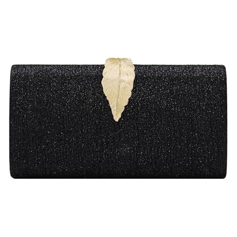 Milisente Clutch Purses For Women, Solid Evening Clutch Bag Shoulder Bag With Metallic Leaves Clasp(Glitter Black) Cover
