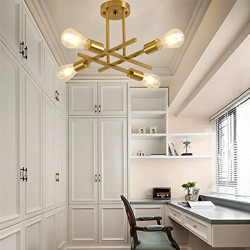 Susvqlxg Sputnik Flush Mount Ceiling Light 4 Light,Vintage Mid Century Modern Ceiling Light,Brass Light Fixtures Ceiling Chandelier For Small Bedroom #TOP3