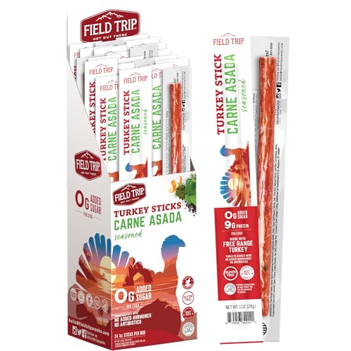 Field Trip Free Range Carne Asada Turkey Jerky Snack Sticks, Zero Sugar, Keto, Paleo, Gluten Free, Allergy Friendly Snack, High Protein, 80 Calorie Snack, 1oz, 24 Pack