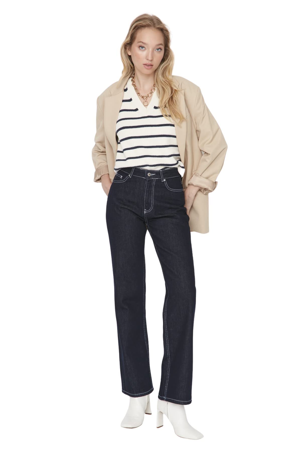 Trendyol Woman 90's Wide Leg Jeans, Navy Blue, 38