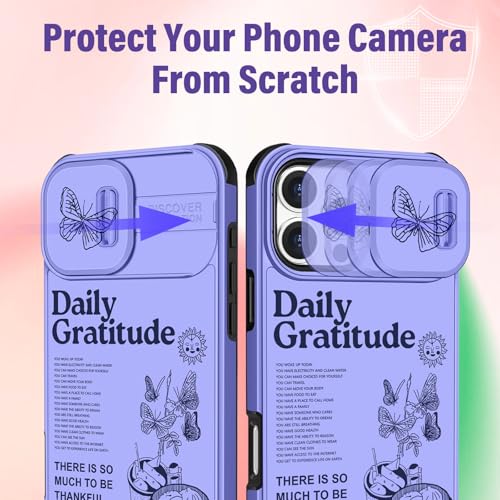 Image of Funermei for iPhone 16 Pro Max Case - Women Girls Cute Phone Cover Girly Pretty Aesthetic Quotes Unique Design with Camera Cover Funda for Apple for iPhone 16 Pro Max Purple Butterfly