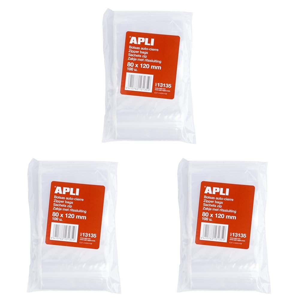 APLI 13135, Pack de 100 Bolsas de Plástico con Autocierre, 80 x 120 mm, Multicolor — view 4