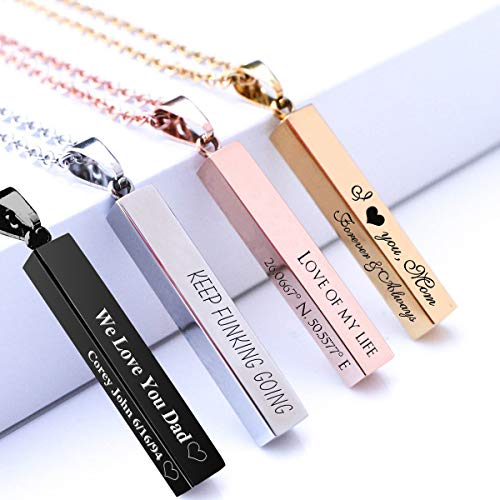 Ever2000 BJ-S10-10-S-BOX Personalized 3D Vertical Bar Necklace, Custom Necklace Engraved With Any Name Pendant Jewelry Gift thumb #1