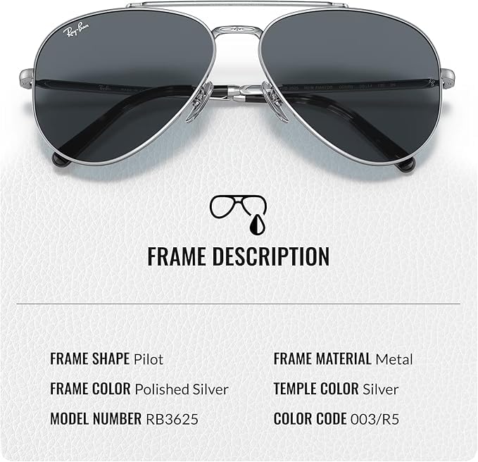 Image of Ray-Ban RB3625 NEW AVIATOR Pilot Shaped Sunglasses for Men & Women with Official RAYBAN Eyewear Kit
