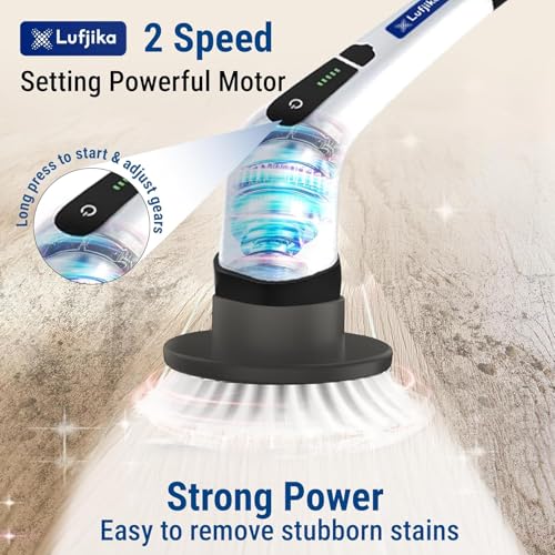Image of Royal Electric Spin Scrubber, Cleaning Brush Scrubber for Home, 300RPM /Min, 8 Replaceable Brush Heads, 90 Min Work Time, 3 Adjustable Size, 2 Adjustable Speeds, for Bathroom, Floor Tiles (White)