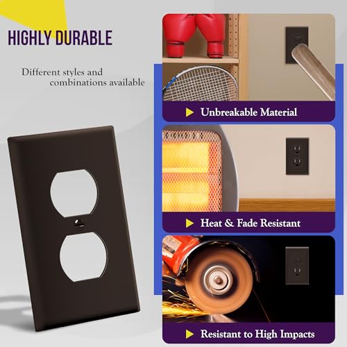 Image of ENERLITES Duplex Receptacle Outlet Wall Plate, Gloss Finish, Size 1-Gang 4.50 inch x 2.76 inch, Unbreakable Polycarbonate Thermoplastic, UL Listed, 8821-BR-10PCS, Brown (10 Pack)