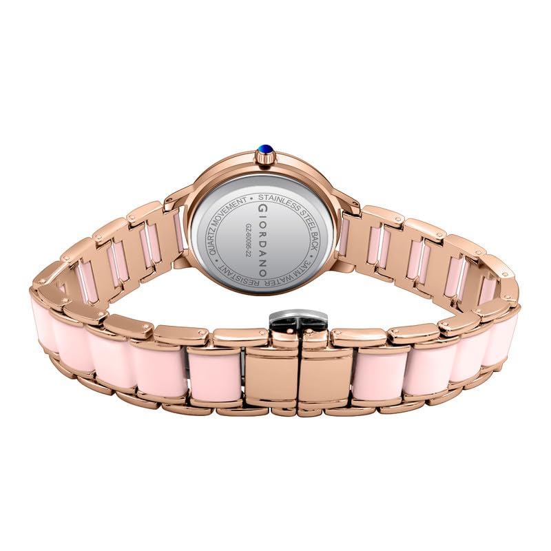 Image of Giordano Flower Case Watch for Women with Crystal-Studded Bezel, Diamond Hour Markers & Dual Tone Stainless Steel Strap